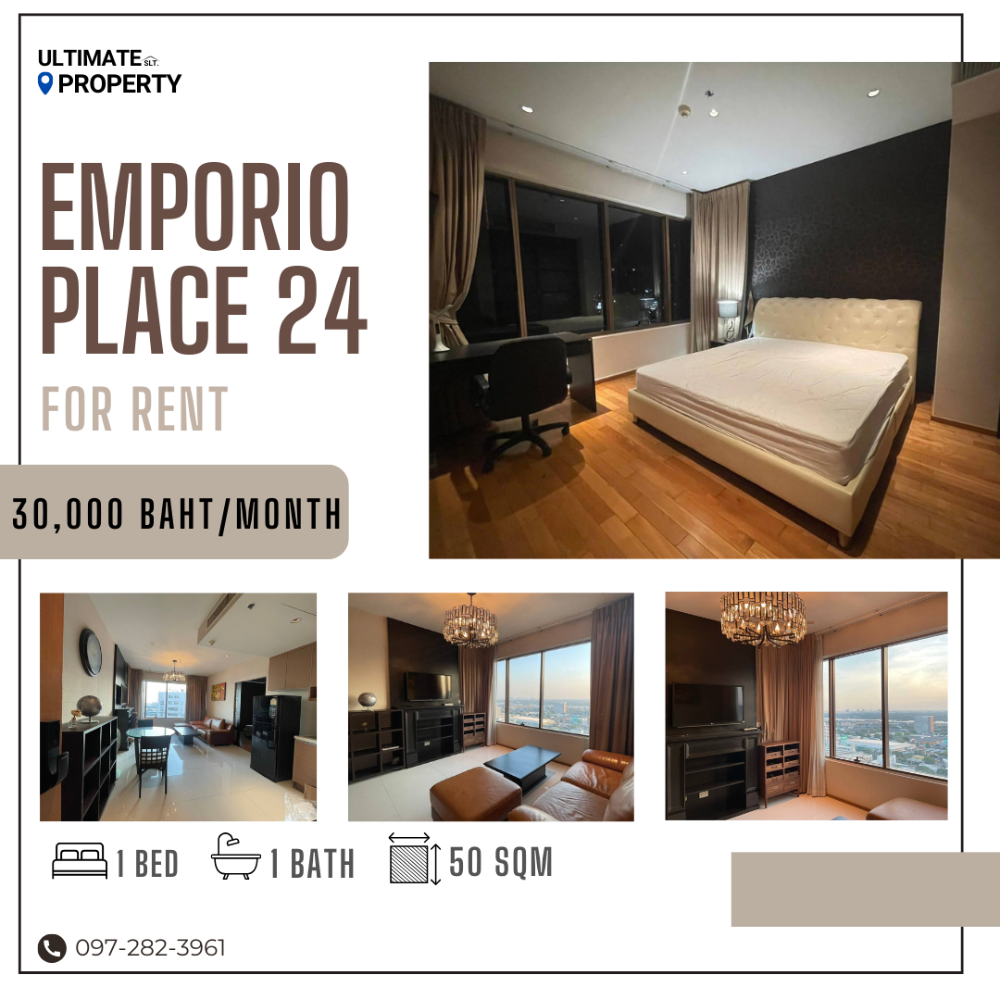 ให้เช่าคอนโดสุขุมวิท อโศก ทองหล่อ : FOR RENT | Emporio place 24 ชั้นสูง 30+ 50 ตรม แต่งสวย พร้อมเข้าอยู่ ใจกลางพร้อมพงษ์