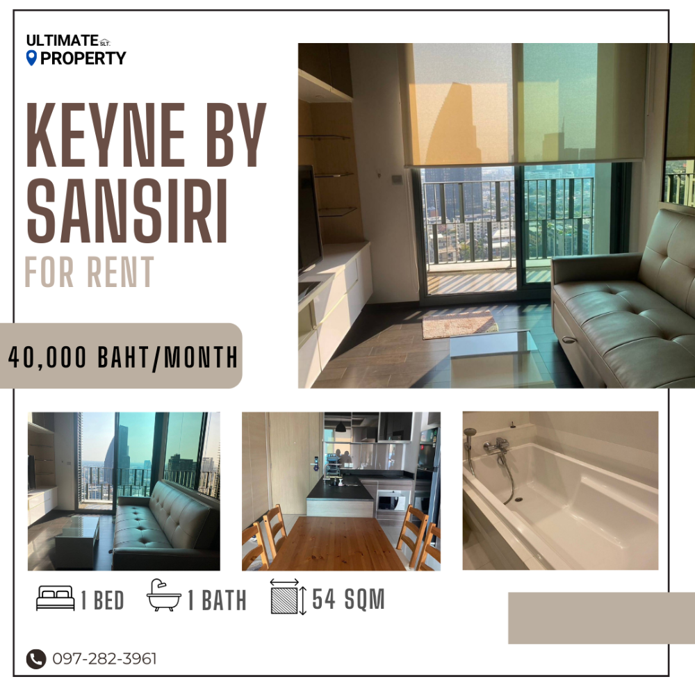 ให้เช่าคอนโดสุขุมวิท อโศก ทองหล่อ : FOR RENT | KEYNE ห้อง 54 ตรม ชั้นสูง20+ แต่งสวยพร้อมเข้าอยู่ ติด BTS ทองหล่อ