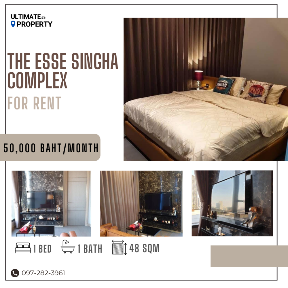 For RentCondoRama9, Petchburi, RCA : FOR RENT | The Esse Singha Complex 48 sq m, beautifully decorated, next to MRT Phetchaburi with the most complete facilities