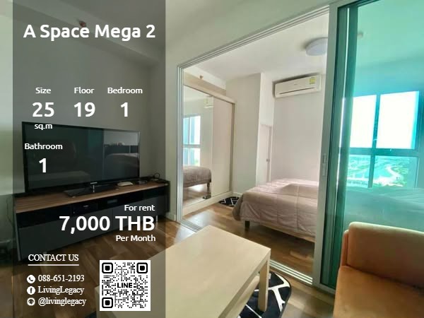 For RentCondoBangna, Bearing, Lasalle : SQKIZ0 Condo for rent A Space Mega 2 25 sq m. 19th floor line id : @livinglegacy