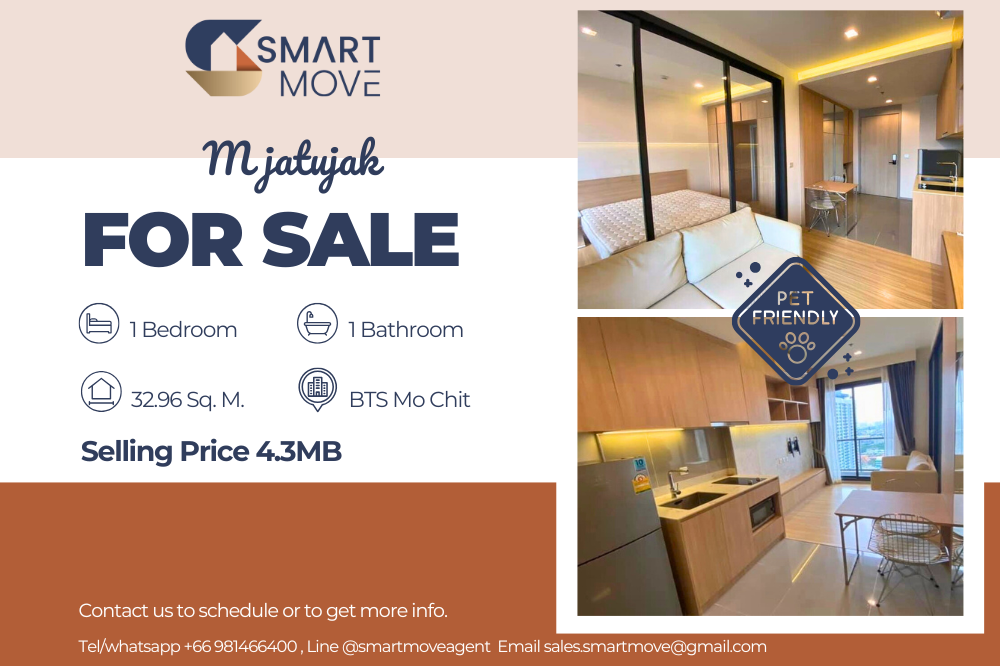 For SaleCondoSapankwai,Jatujak : 🔥Sale with tenant !! Pet Friendly !!🔥Code C20230800197..........M jatujak, 1 bedroom, 1 bathroom, high floor 22+, furnished, Special Deal!!📢📢