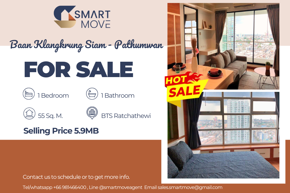 For SaleCondoRatchathewi,Phayathai : 💥Sale with tenant !!💥Code C20230107303..........Baan Klang Krung Siam-Pathumwan, 1 bedroom, 1 bathroom, high floor 23+, furnished, lower than market price!!📢📢