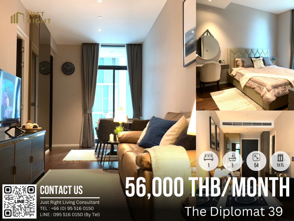 For RentCondoSukhumvit, Asoke, Thonglor : For Rent The Diplomat 39 1 Bed 1 Bath 54* Sqm. 1x FL Special Price only 56,000 THB/Month Only 1 Year Contract