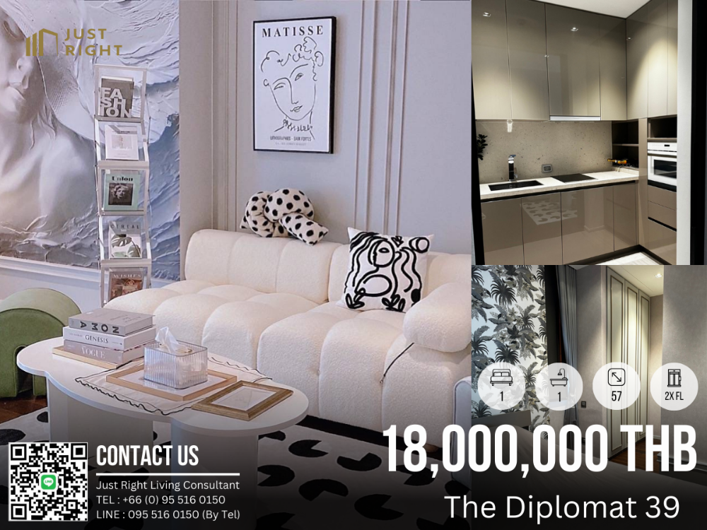 ขายคอนโดสุขุมวิท อโศก ทองหล่อ : ขายพร้อมผู้เช่า The Diplomat 39 1 ห้องนอน 1 ห้องน้ำ 57* ตร.ม. ชั้น 2x ตกแต่งครบ เครื่องใช้ไฟฟ้าครบ ราคาพิเศษเพียง 18 ล้านบาท (ค่าโอนชำระฝ่ายละ 1%)