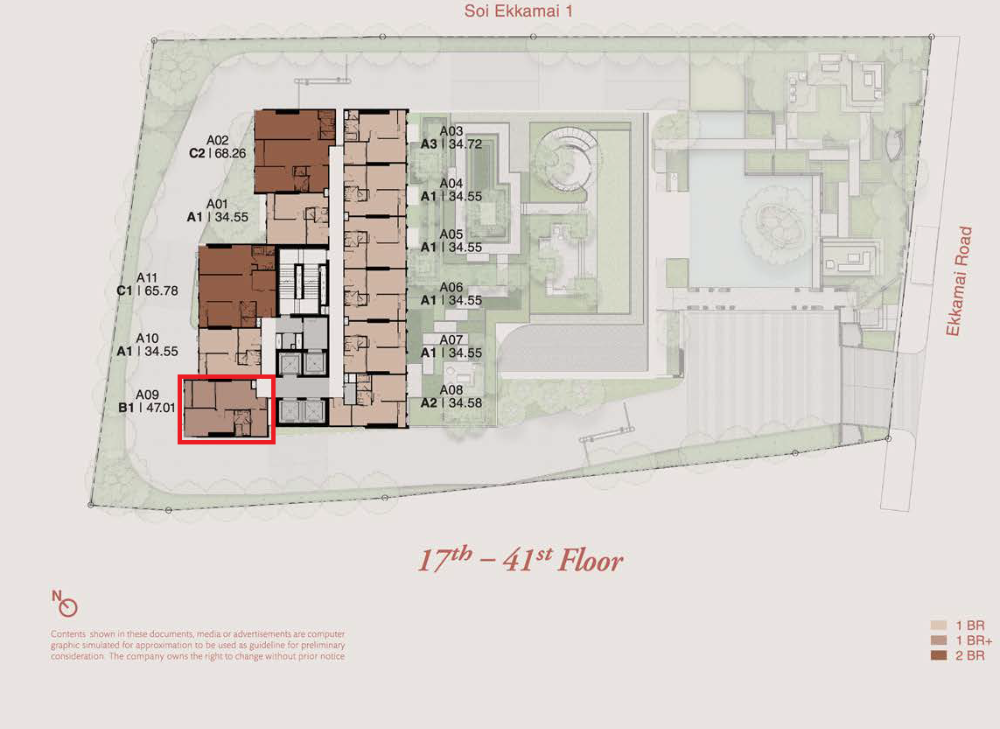 ขายดาวน์คอนโดสุขุมวิท อโศก ทองหล่อ : ขายดาวน์ Reference Ekkamai 1br plus 47.01 ตร.ม.