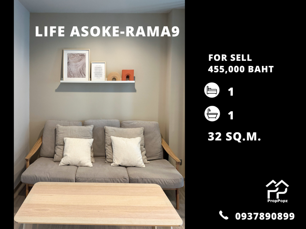 For SaleCondoRama9, Petchburi, RCA : Life Asoke - Rama 9 / Ready to move in room, best real price in the market / 1 bedroom, 32 sq m. Call 0937890899