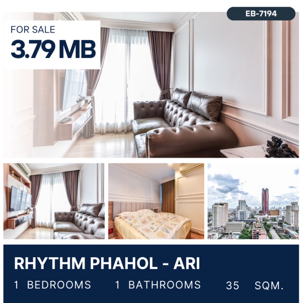 For SaleCondoSapankwai,Jatujak : 🔥 Dont miss out on this huge discount! 🔥 ​​🏙️ Rhythm Phahol-Aree 📍 1 bedroom | 1 bathroom | Size 35 sq m. 💸 Selling for only 3,790,000 baht (negotiable!) 📞 Call: 086-746-8882 (K. Cooper)