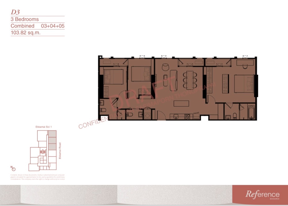 Sale DownCondoSukhumvit, Asoke, Thonglor : Reference Ekkamai 3-bed 103.82 sq.m. [Foreigner Quota] East View