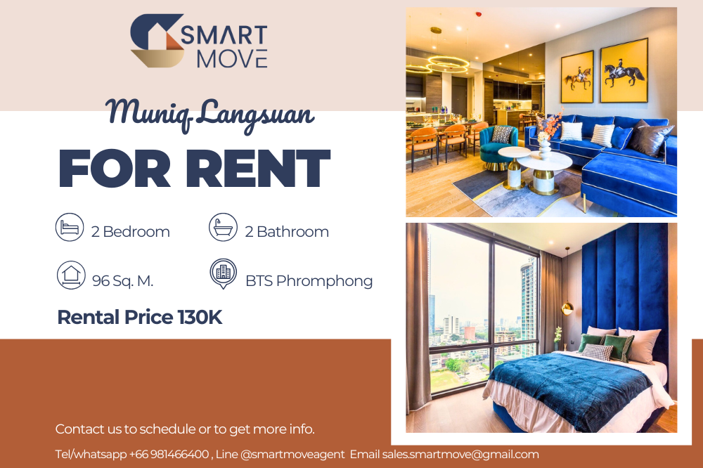 For RentCondoWitthayu, Chidlom, Langsuan, Ploenchit : 🔥FOR RENT !! Pet Friedly!!! 🔥Code C20250100067..........Muniq Langsuan, 2 bedrooms, 2 bathrooms, high floor 14+, furnished, ready to move in📢📢📢