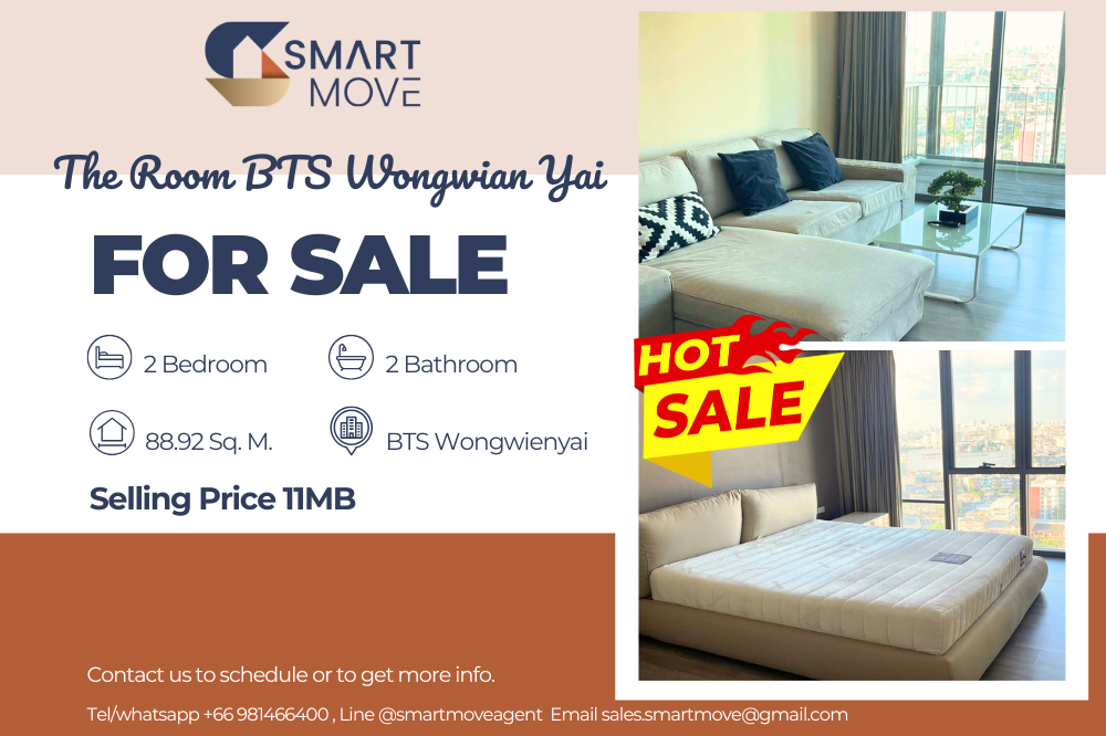 For SaleCondoWongwianyai, Charoennakor : 🔥FOR SALE !!🔥 Code C20250100066..........The Room BTS WongWian Yai, 2 bedrooms, 2 bathrooms, high floor 20+, furnished, Special Deal!!📢📢