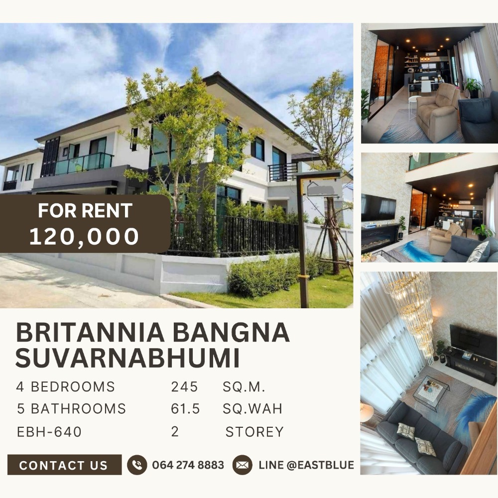 ให้เช่าบ้านสมุทรปราการ สำโรง : 🔥For Rent!! ready to move-in 4b4b 120k - Britania Bangna Suvarnabhumi (km.26)