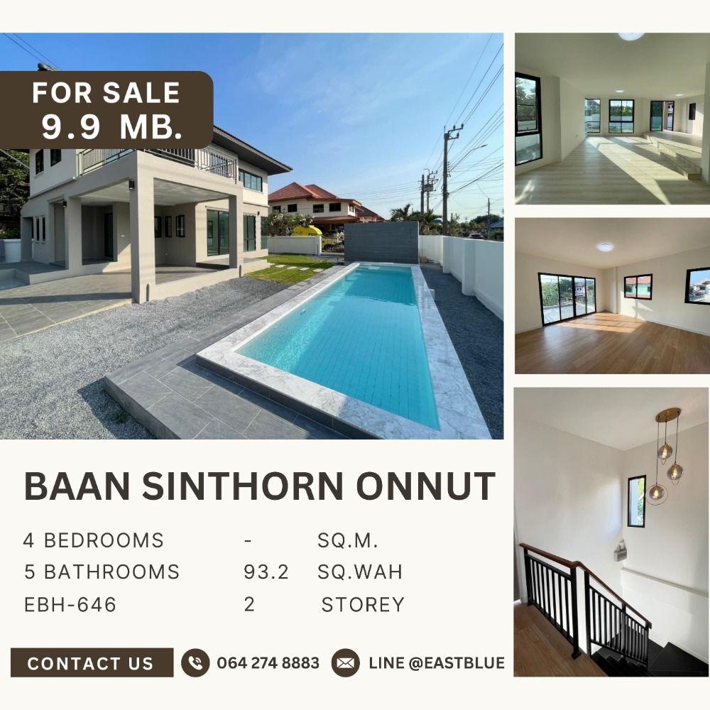 For SaleHouseOnnut, Udomsuk : 2-storey detached house with swimming pool🏊🏻‍♂️ Baan Sinthorn On-nut.