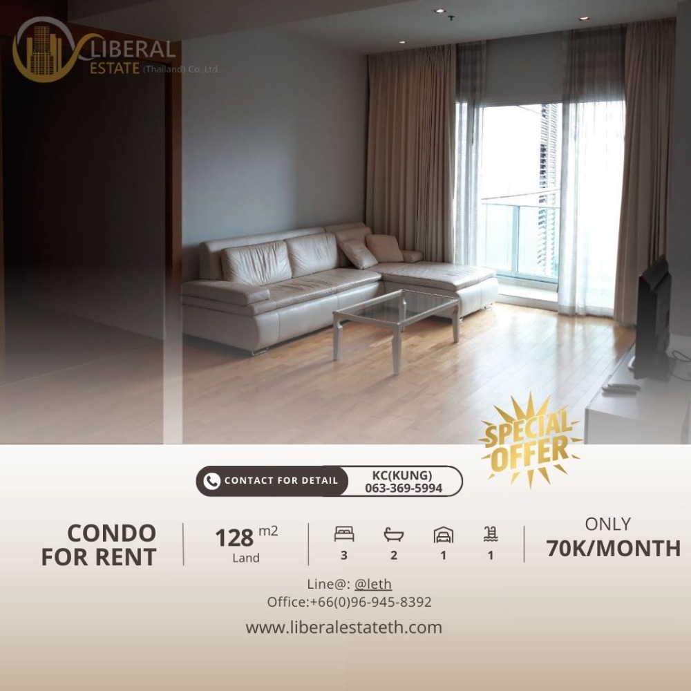 For RentCondoSukhumvit, Asoke, Thonglor : LTH11706 - Millennium residence FOR RENT Size 128 sqm. 3 beds 2 baths Near BTS Phrom Phong Station ONLY 70K/Month