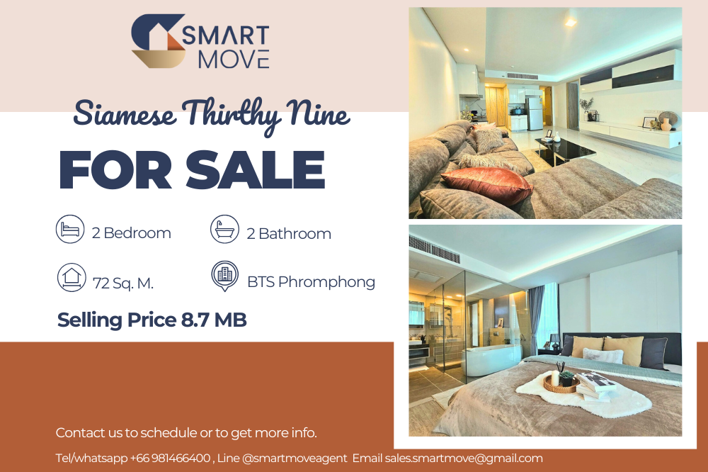 For SaleCondoSukhumvit, Asoke, Thonglor : 💥FOR SALE !! 💥Code C20250100068..........Siamese Thirty Nine, 2 bedrooms, 2 bathrooms, furnished, Special Deal!!📢📢