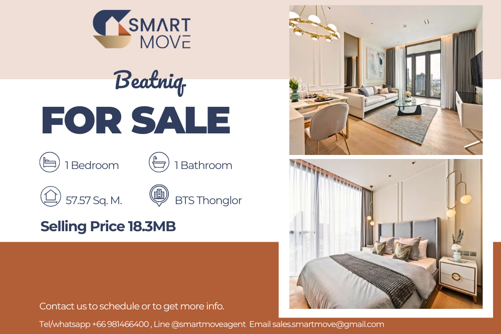 For SaleCondoSukhumvit, Asoke, Thonglor : 🔥FOR SALE !! 🔥Code C20250100069..........Beatniq, 1 bedroom, 1 bathroom, high floor 20+, South Facing, furnished, Special Deal!!📣📣