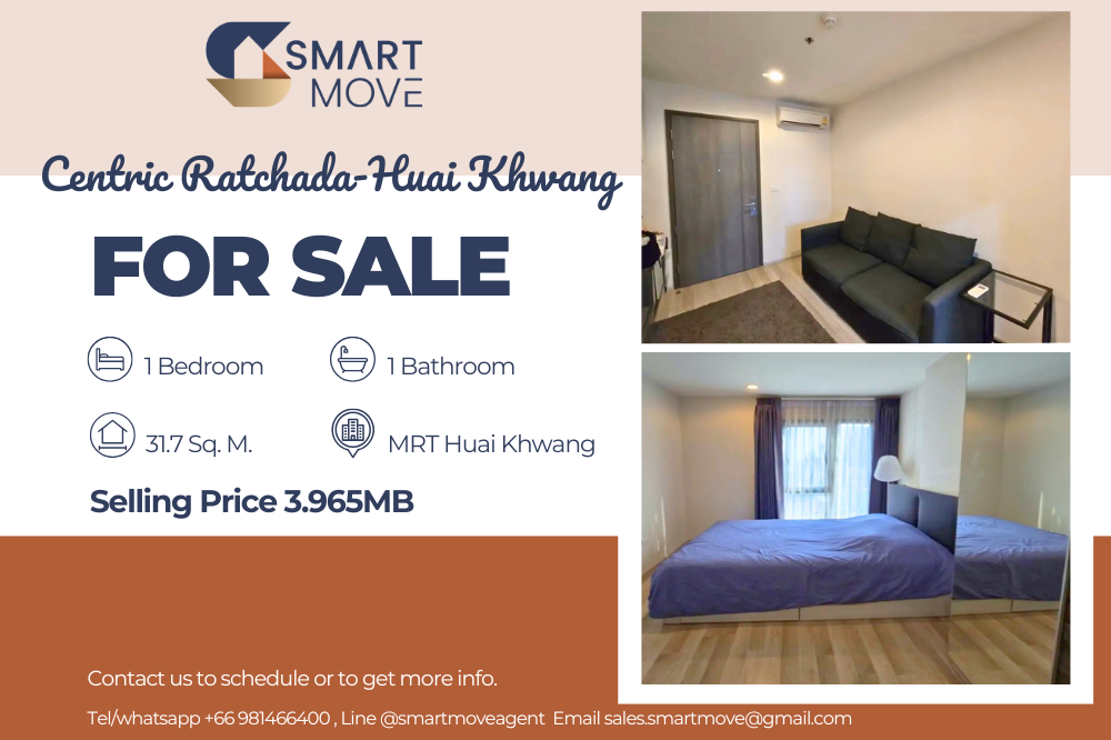 For SaleCondoRatchadapisek, Huaikwang, Suttisan : 🔥Sale with tenant !! 🔥Code C20250100070..........Centric Ratchada-Huai Khwang, 1 bedroom, 1 bathroom, furnished, Special Deal!!📢📢