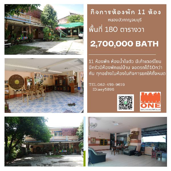 ขายขายเซ้งกิจการ (โรงแรม หอพัก อพาร์ตเมนต์)กาญจนบุรี : ขายกิจการห้องพักรายวัน ห้องพร้อมแอร์ พร้อมเฟอร์ฯครบ ปรับปรุงนิดหน่อยเริ่มธุรกิจได้ทันที ทำเลทอง: หนองบัว, กาญจนบุรี บนที่ดิน 180 ตร.ว. ในหมู่บ้านสวนพฤกษาซอย 5