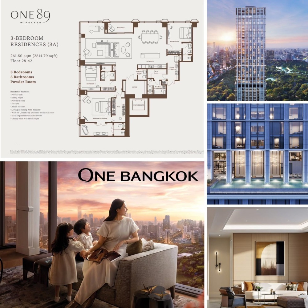 For SaleCondoWitthayu, Chidlom, Langsuan, Ploenchit : ❖ Rare Unit ❖ The most beautiful location in the project | 30+ floor, 261.50 sq.m. | 3 bedrooms, 3 bathrooms, Powder room | Condo near One Bangkok, Lumpini Park 1 min., MRT Lumpini 2 mins.