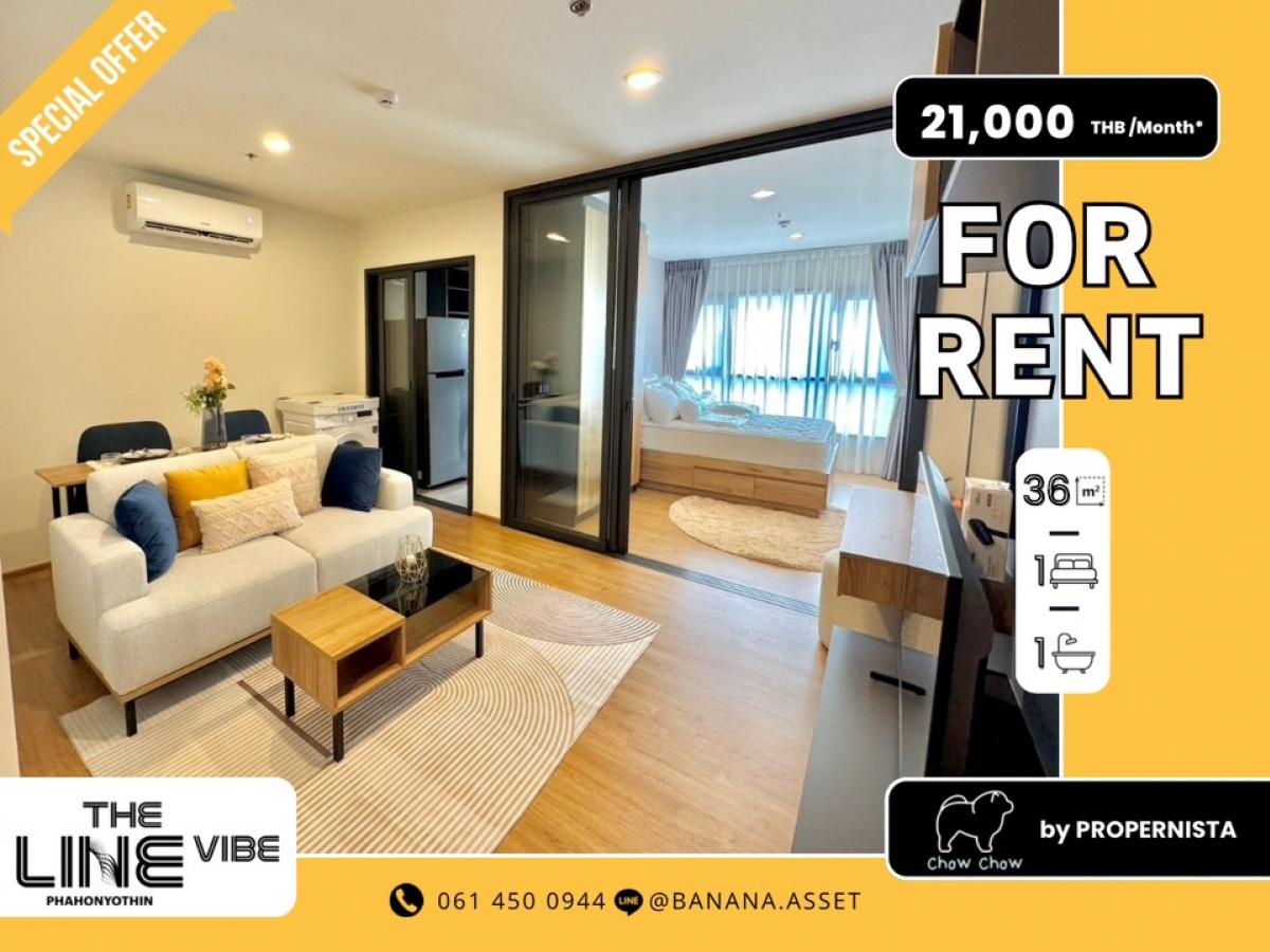 For RentCondoLadprao, Central Ladprao : 🔥🔥🔥For rent urgently 𝐓𝐡𝐞 𝐥𝐢𝐧𝐞 𝐯𝐢𝐛𝐞 New room, fully furnished, just finished, never had a tenant, high floor, beautiful view, 1 bedroom, 36 sq m. Special price, cheapest in the project, starting at only 21,000 baht. Interested, contact 𝟎𝟔𝟏-𝟒𝟓𝟎𝟎𝟗𝟒𝟒 #Accepti