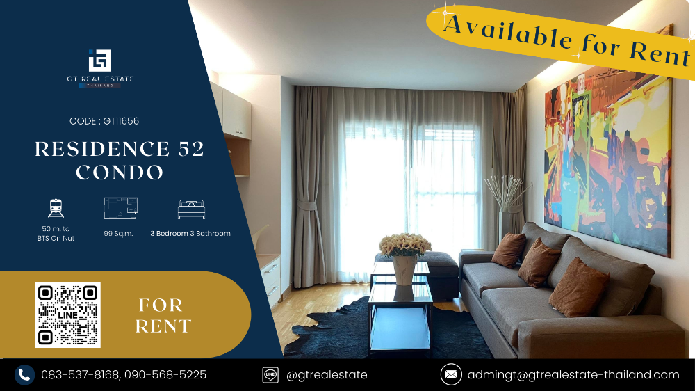 For RentCondoOnnut, Udomsuk : Condo Residence 52 Condo, beautiful room, fully furnished, ready to rent