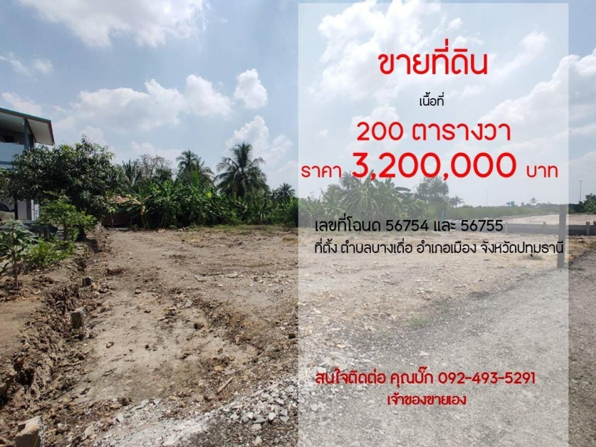 For SaleLandPathum Thani,Rangsit, Thammasat : For sale: 2 ngan of vacant land, Khlong Yang Pho Tai, Mueang Pathum Thani