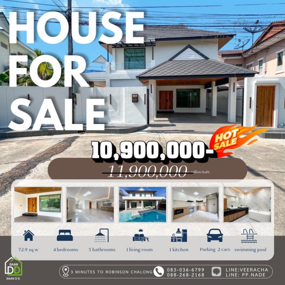 For SaleHousePhuket : 🏫 A Large Two-Storey House, fully equipped with all functions of the whole house. It is located in Chalong, close to the city, close to the sea, convenient to travel 🏝With private pool, Jacuzzi system, a nice massage, a full gift! ! 🌊