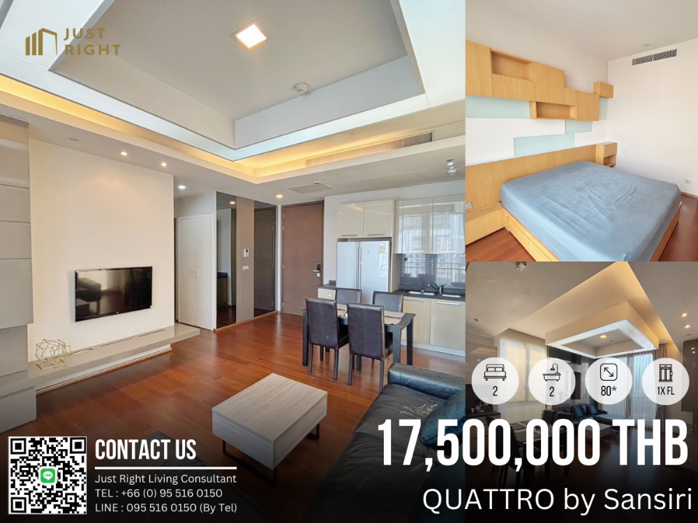 For SaleCondoSukhumvit, Asoke, Thonglor : For sale, QUATTRO by Sansiri, 2 bedrooms, 2 bathrooms, size 80* sq.m, 1x Fl A Tower, Fully furnished Special Price only 17.5 MB *Transfer fee 2% (Buyer and seller pay half each)*