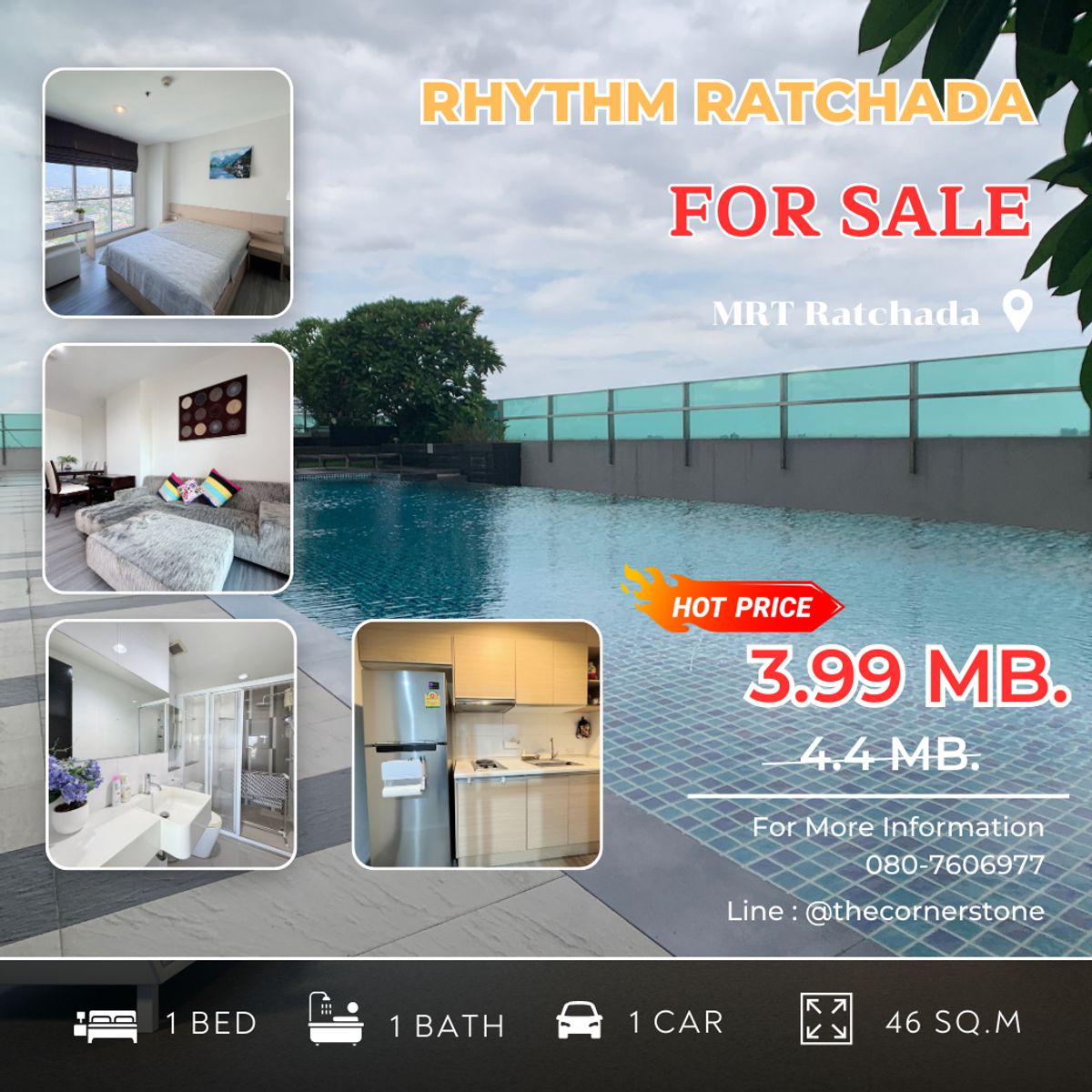 For SaleCondoRatchadapisek, Huaikwang, Suttisan : Condo for Sale ready to move in. & Quot; rhythm ratchada & quot; High class price, good location, convenient to travel near MRT Ratchadaphisek (No.250102)