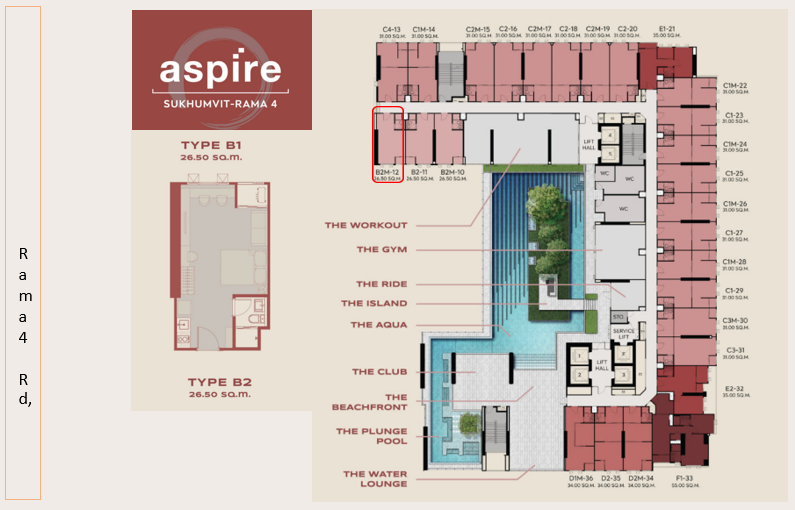 ขายดาวน์คอนโดคลองเตย กล้วยน้ำไท : ขาย📌Aspire Sukhumvit-Rama 4 (แอสปาย สุขุมวิท-พระราม 4) 26.5 ตร.ม. 🔥price 2.55 ล้านบาท วิวสระว่ายน้ำ