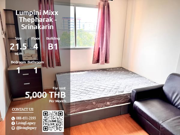 ให้เช่าคอนโดสมุทรปราการ สำโรง : SR31UK ให้เช่าคอนโด Lumpini Mixx Thepharak - Srinakarin 21.5 ตร.ม. ชั้น 4 ตึก B1 line id : @livinglegacy