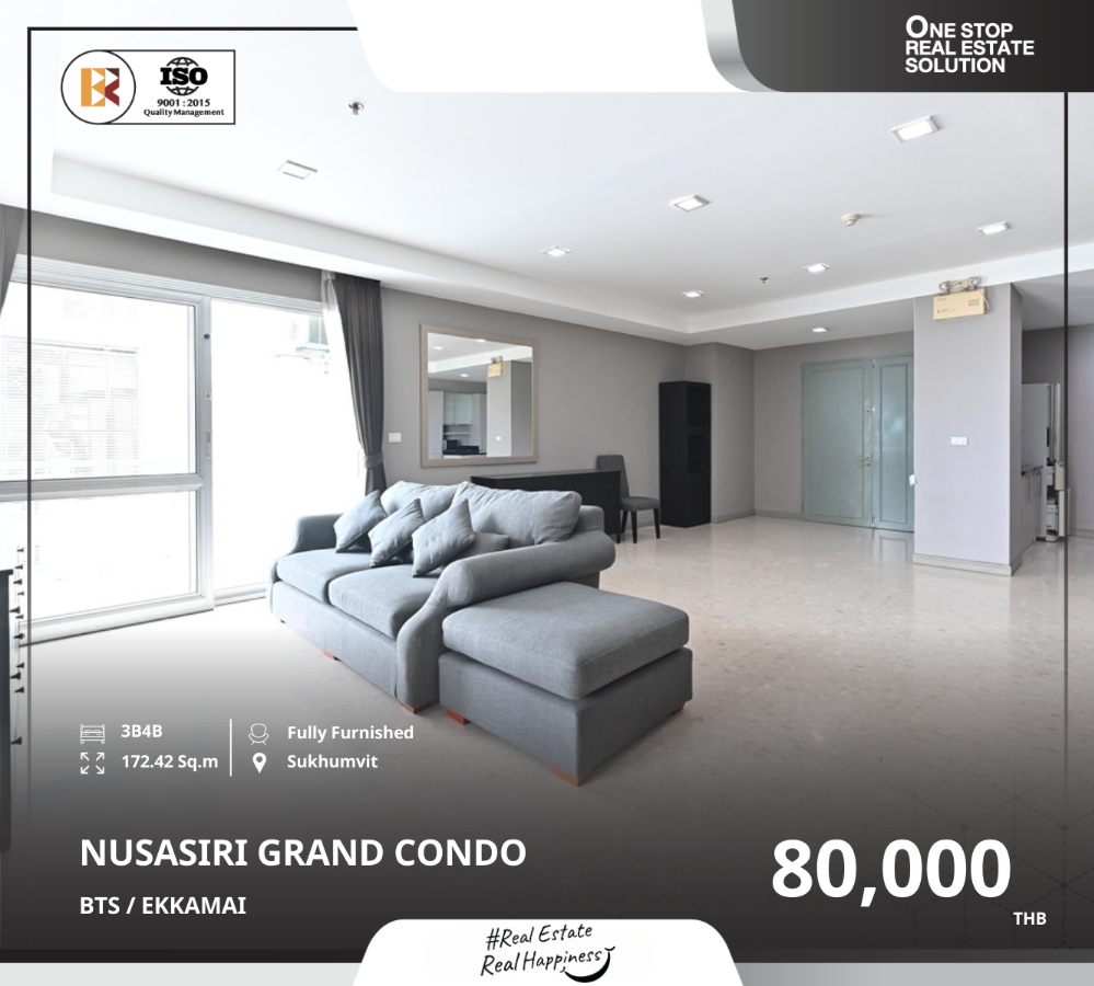 ให้เช่าคอนโดสุขุมวิท อโศก ทองหล่อ : Nusasiri Grand Condo ห้องพร้อมอยู่ ใกล้ BTS เอกมัย