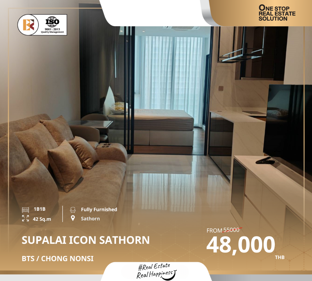 For RentCondoSathorn, Narathiwat : Supalai Icon Sathorn fully furnished, ready to move in, near BTS Chong Nonsi