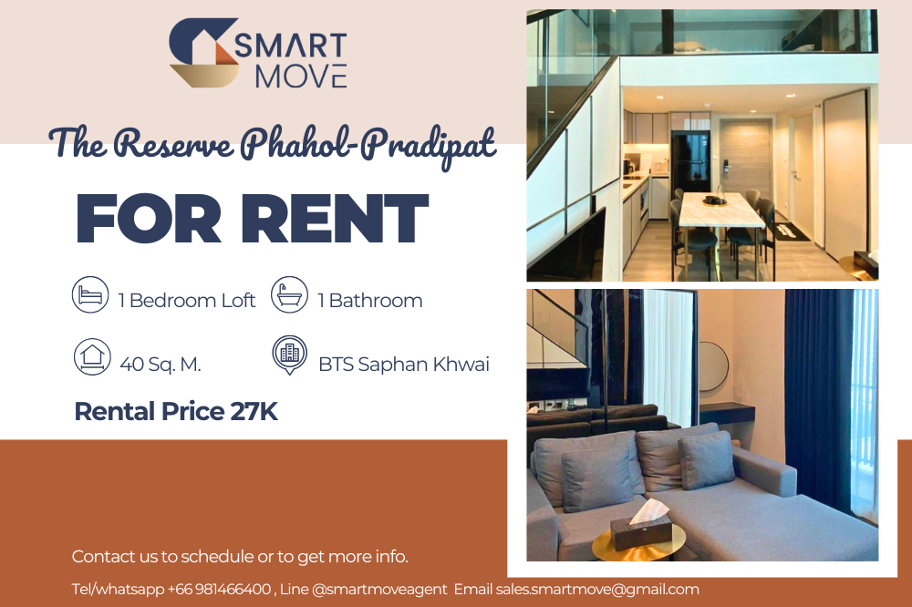 For RentCondoSapankwai,Jatujak : 🔥Code C20240201025.......The Reserve Phahol – Pradipat For Rent, 1 bedroom, 1 bathroom Duplex, high floor, furnished, ready to move in🔥