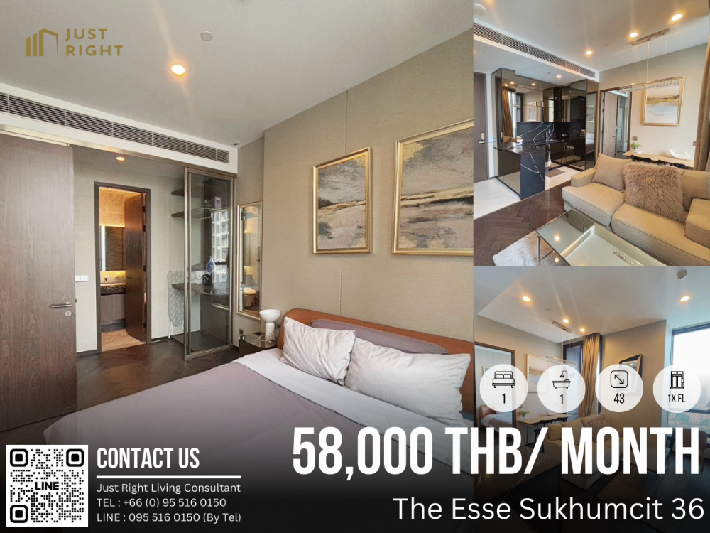 ให้เช่าคอนโดสุขุมวิท อโศก ทองหล่อ : ให้เช่า The Esse Sukhumvit 36 1 ห้องนอน 1 ห้องน้ำ 43* ตรม. ชั้น 1x เฟอร์ครบ เครื่องใช้ไฟฟ้าครบ พิเศษเพียง 58,000 บาท/เดือน สัญญา 1 ปีเท่านั้น