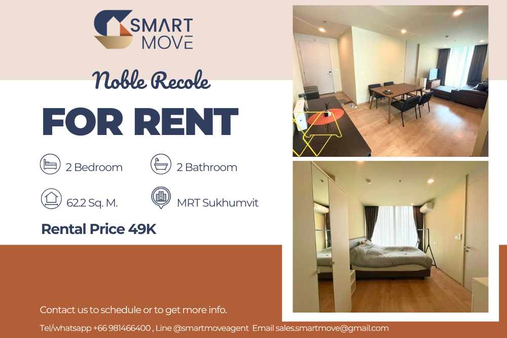 For RentCondoSukhumvit, Asoke, Thonglor : 🔥FOR RENT !! 🔥Code C20250200003..........Noble Recole, 2 bedrooms, 2 bathrooms, furnished, ready to move in📢📢📢