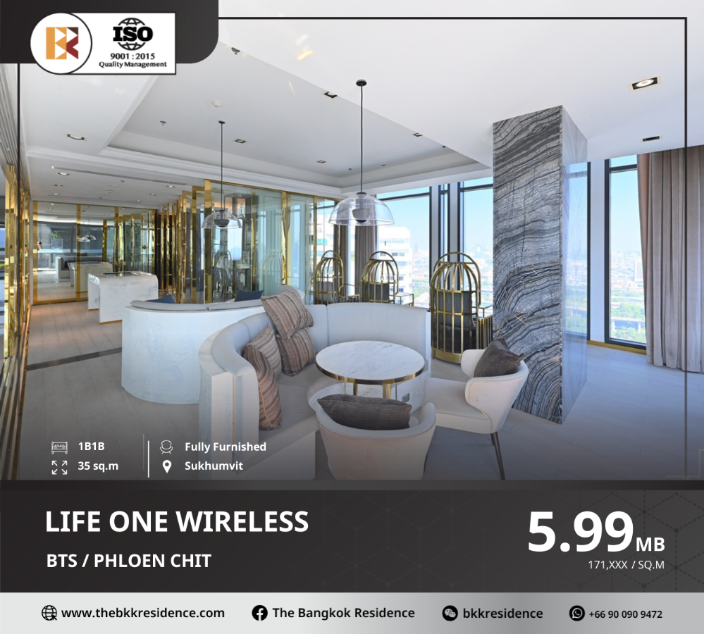 For SaleCondoWitthayu, Chidlom, Langsuan, Ploenchit : Life One Wireless - Premium Location on Wireless Road, Near BTS Phloen Chit