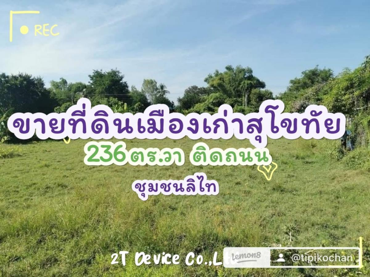 ขายที่ดินสุโขทัย : ขายด่วนที่ดินเปล่า 2งาน 36ตร.วา ชุมชนลิไทอ.เมืองเก่า จ.สุโขทัย ติดถนน