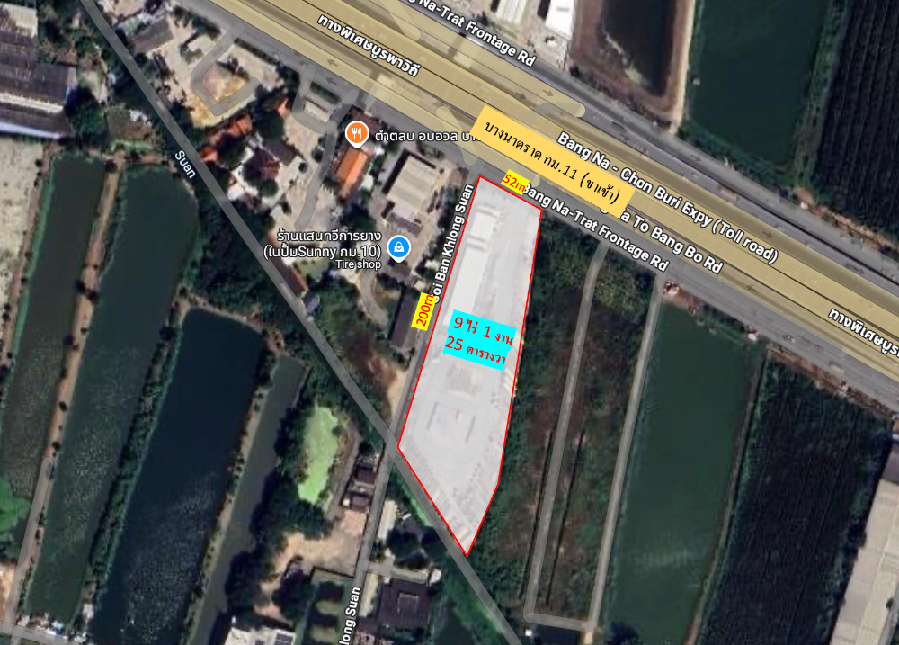 For RentLandSamut Prakan,Samrong : Land for rent on Bangna-Trad Road, Km.11, 9 rai, 1 ngan, 25 sq m.