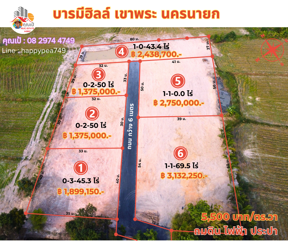 For SaleLandNakhon Nayok : 💰 Land for sale in Nakhon Nayok, Khao Phra Zone, Khao Thurian Road, only 6 plots, area 250-500 sq.w., mountain view, land filled, electricity, water, quiet, very livable.