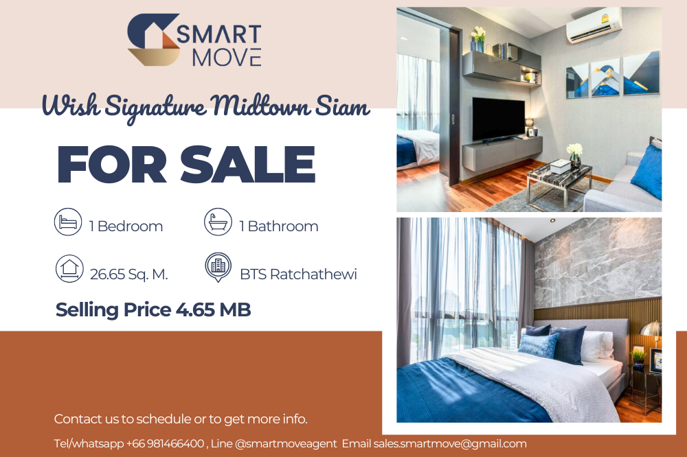 For SaleCondoRatchathewi,Phayathai : Code C20230300042....Wish Signature  Midtown Siam to sale, 1 bedroom, 1 bathroom, high floor, furnished, Special Deal!!