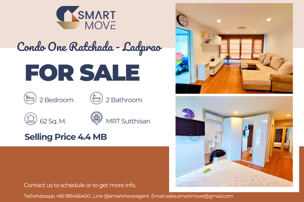 ขายคอนโดรัชดา ห้วยขวาง : สำหรับขาย !! Code C20250100078..........Condo One Ratchada - Ladprao, 2 ห้องนอน, 2 ห้องน้ำ, ทิศตะวันออก, แต่งครบ, ราคาพิเศษ!!