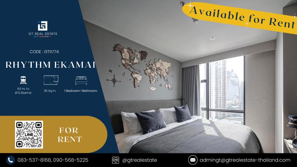 For RentCondoSukhumvit, Asoke, Thonglor : Rhythm Ekamai condo, beautiful room, complete furniture Ready to rent