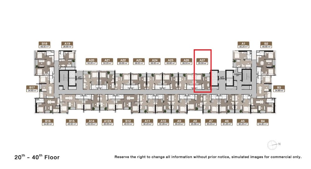 Sale DownCondoRama9, Petchburi, RCA : Condo for sale “ NUE District R9, N20A27 ”1 bedroom, 1 bathroom, 20th floor, size 26 sq m., near MRT Rama 9.