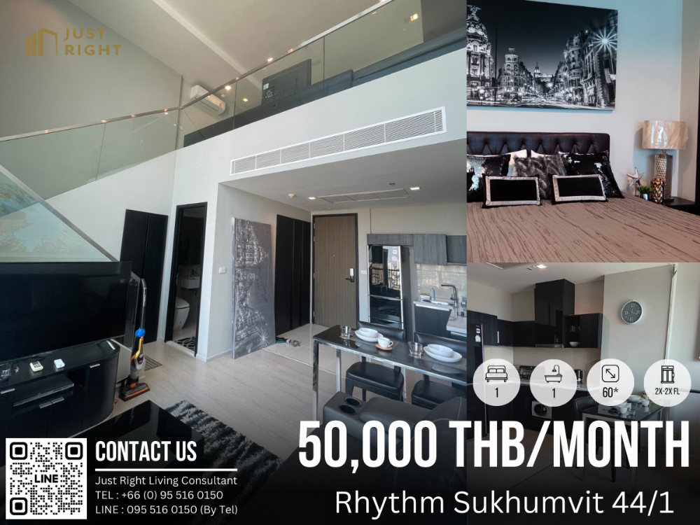 For RentCondoOnnut, Udomsuk : For rent, RHYTHM Sukhumvit 44/1, Duplex 1 bedroom, 1 bathroom, size 60* sq.m, 2x Floor, Fully furnished, only 50,000/m, 1 year contract only.