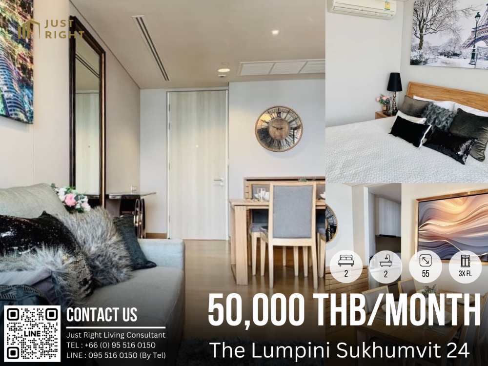 For RentCondoSukhumvit, Asoke, Thonglor : For Rent, The Lumpini Sukhumvit 24, 2 Bedrooms 2 Bathrooms 55* Sqm. 3x Floor Special Price Only 50,000 THB/month 1 Year contract only