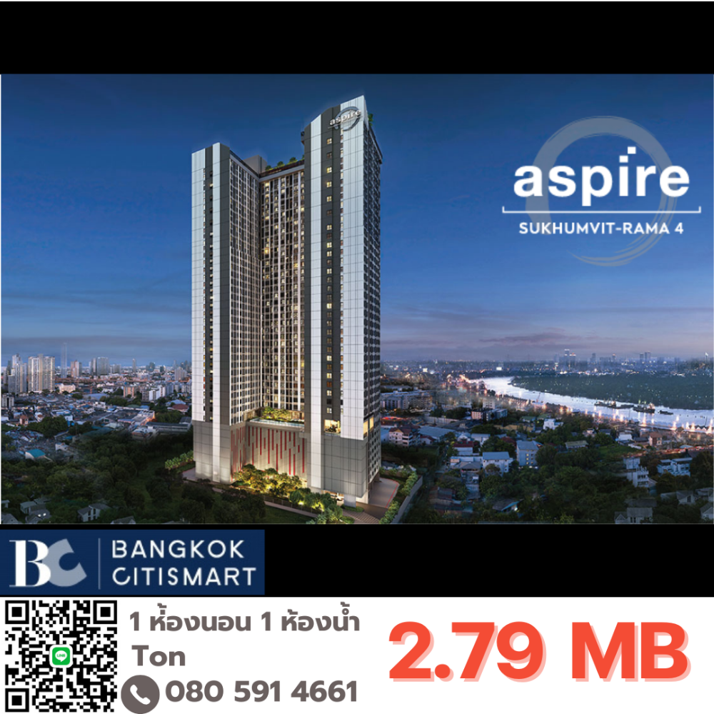 For SaleCondoKhlongtoei, Kluaynamthai : Sell ​​🔥 aspire Sukhumvit - Rama4 - 1 Bed Buy directly with the project. Discount is negotiable