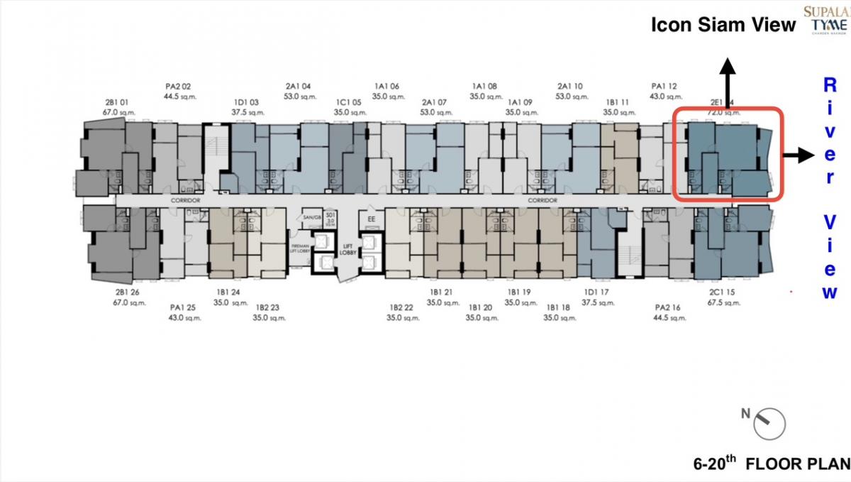 Sale DownCondoWongwianyai, Charoennakor : Down payment for 2 Bed River Front View, the best 2E1 position.