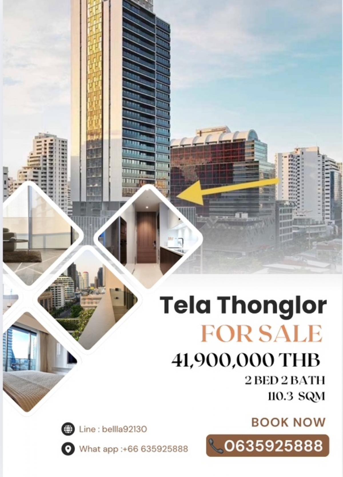 ขายคอนโดสุขุมวิท อโศก ทองหล่อ : 𝐅𝐨𝐫 𝐒𝐞𝐥𝐥  :  Tela Thonglor  2Bed2Bath 41.9 MB Call:0635925888