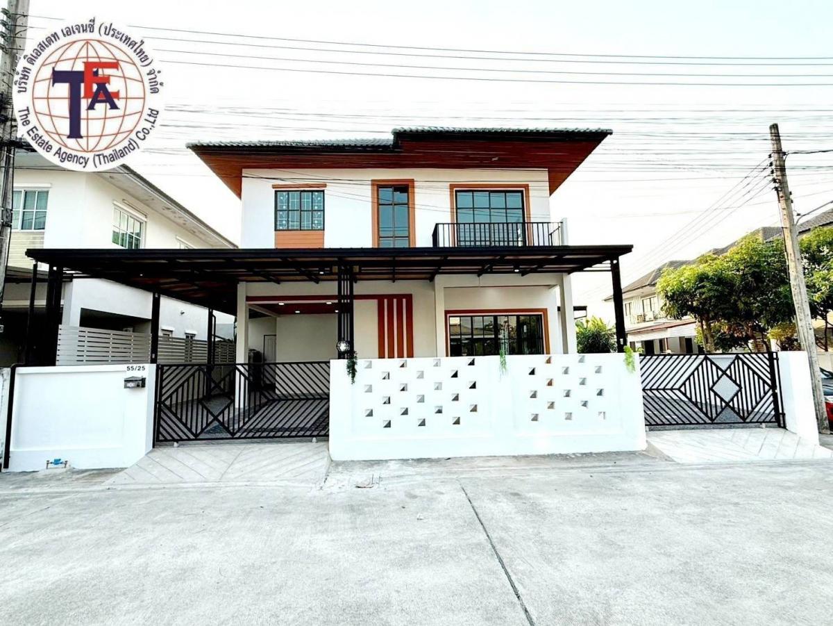 For SaleHouseMin Buri, Romklao : 2 storey detached house for sale, Full Siriwill Village, Mitritri 8, Nong Chok, Skytrain, Orange Line, Suwinthawong Suvarnabhumi Airport Kanchanaphisek Expressway Nong Chok Hospital, Pracha Ruamjai Nimit Mai, Lam Luk Ka, Suwinthawong Ram Inthra Min Buri