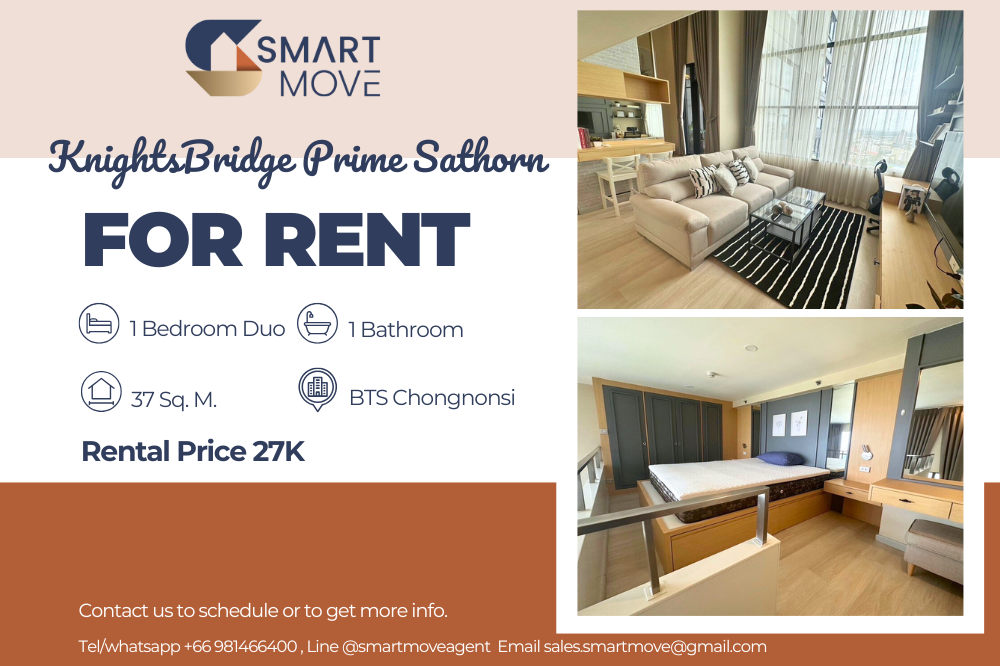 For RentCondoSathorn, Narathiwat : 🔥FOR RENT !!🔥Code C20221202691..........KnightsBridge Prime Sathorn, 1 bedroom, 1 bathroom, high floor 32+, furnished, ready to move in📣📣📣